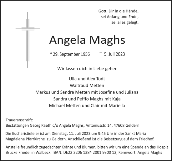 Traueranzeige von Angela Maghs von Rheinische Post