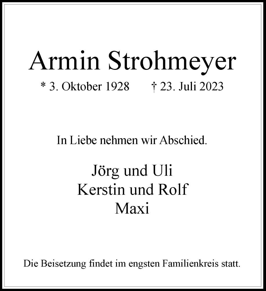  Traueranzeige für Armin Strohmeyer vom 29.07.2023 aus Rheinische Post