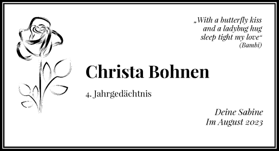Traueranzeige von Christa Bohnen von Rheinische Post