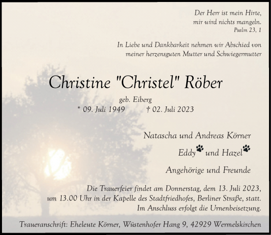 Traueranzeige von Christine Röber von Rheinische Post