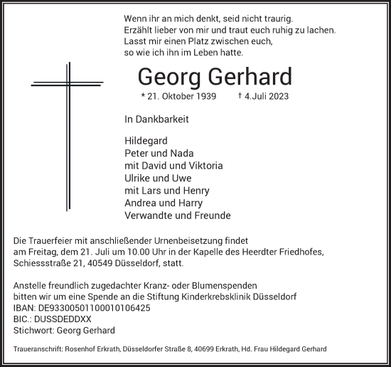 Traueranzeige von Georg Gerhard von Rheinische Post