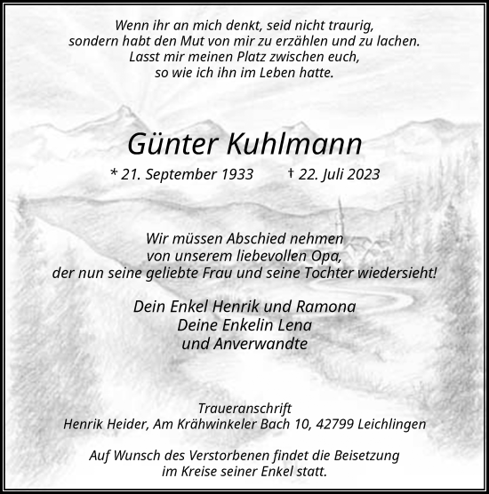 Traueranzeige von Günter Kuhlmann von Rheinische Post