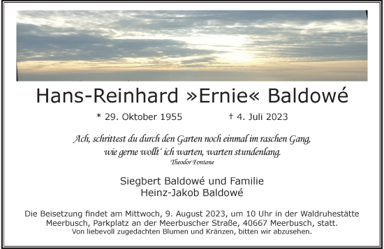 Traueranzeige von Hans-Reinhard Baldowé von Rheinische Post
