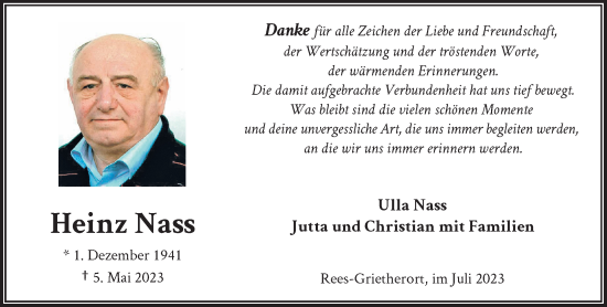 Traueranzeige von Heinz Nass von Rheinische Post