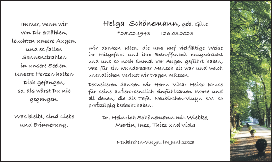 Traueranzeige von Helga Schönemann von Rheinische Post