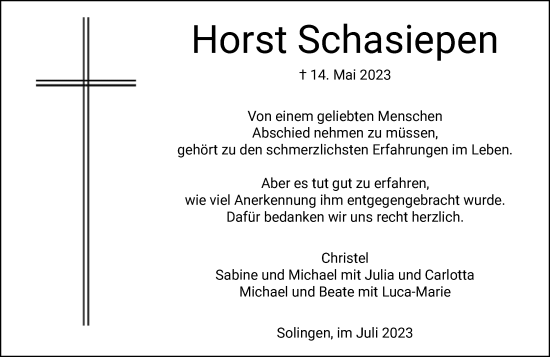 Traueranzeige von Horst Schasiepen von Rheinische Post