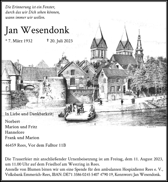 Traueranzeige von Jan Wesendonk von Rheinische Post