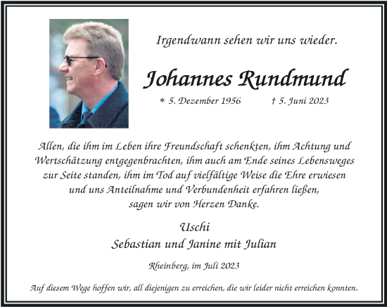 Traueranzeige von Johannes Rundmund von Rheinische Post