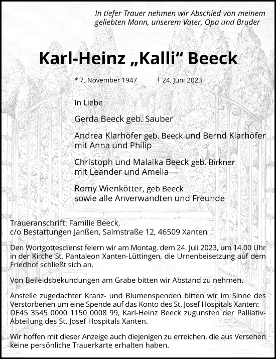 Traueranzeige von Karl-Heinz Beeck von Rheinische Post