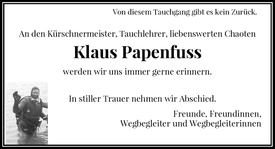 Traueranzeige von Klaus Papenfuss von Rheinische Post