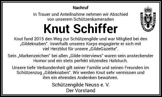 Traueranzeige von Knut Schiffer von Rheinische Post