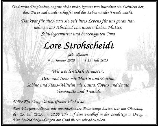 Traueranzeige von Lore Strohscheidt von Rheinische Post