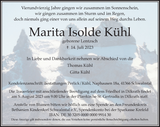 Traueranzeige von Marita Isolde Kühl von Rheinische Post