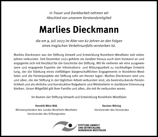 Traueranzeige von Marlies Dieckmann von Rheinische Post