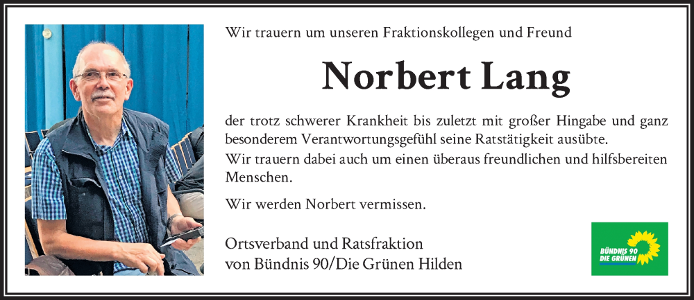  Traueranzeige für Norbert Lang vom 08.07.2023 aus Rheinische Post