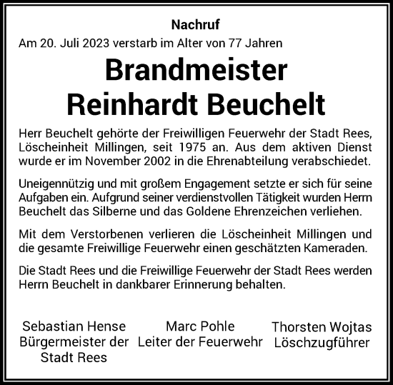 Traueranzeige von Reinhardt Beuchelt von Rheinische Post