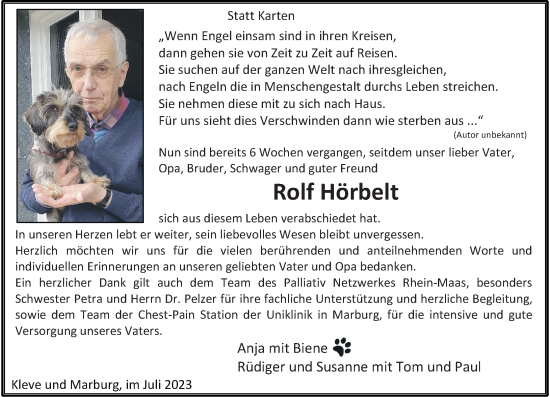 Traueranzeige von Rolf Hörbelt von Rheinische Post