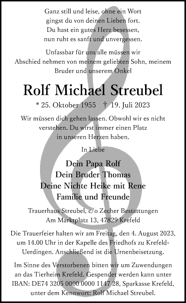  Traueranzeige für Rolf Michael Streubel vom 29.07.2023 aus Rheinische Post