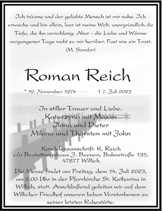 Traueranzeige von Roman Reich von Rheinische Post