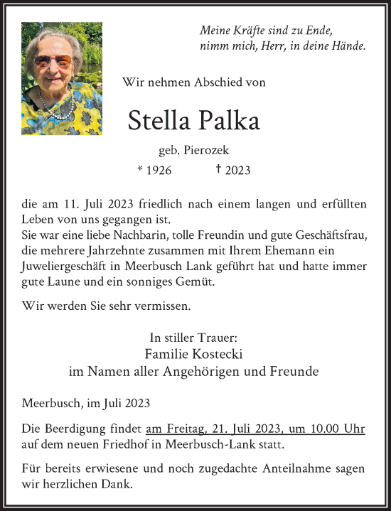 Traueranzeige von Stella Palka von Rheinische Post