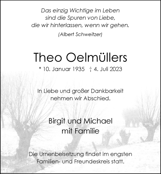 Traueranzeige von Theo Oelmüllers von Rheinische Post