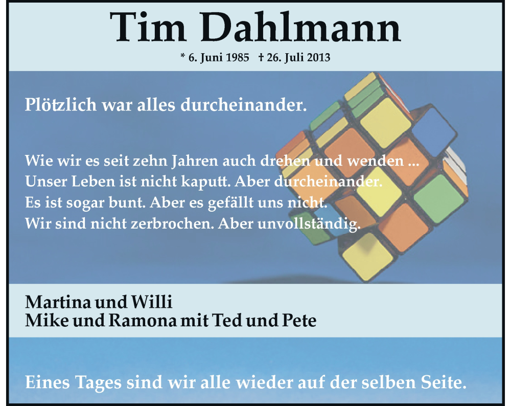  Traueranzeige für Tim Dahlmann vom 22.07.2023 aus Rheinische Post