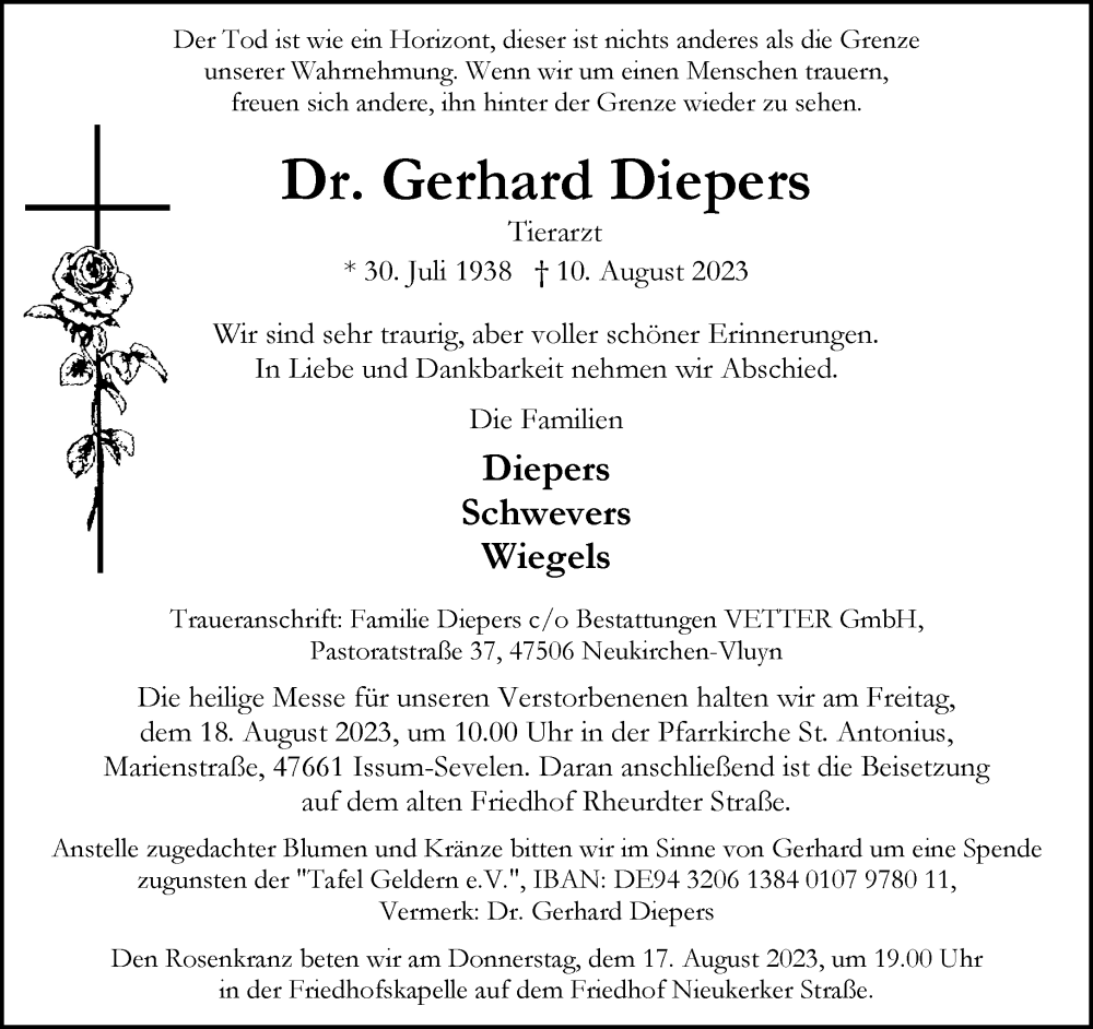  Traueranzeige für Gerhard Diepers vom 15.08.2023 aus Rheinische Post