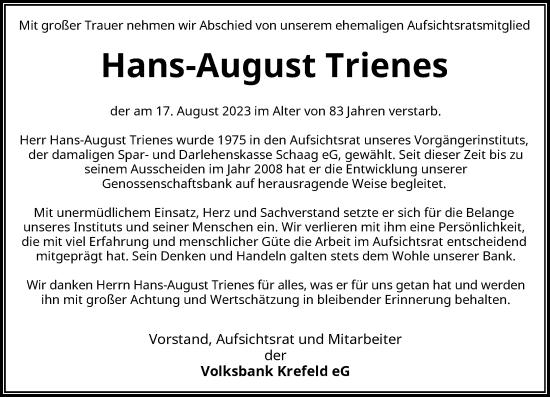 Traueranzeige von Hans-August Trienes von Rheinische Post