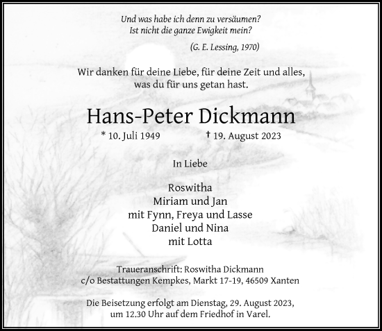 Traueranzeige von Hans-Peter Dickmann von Rheinische Post