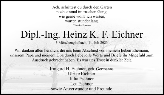 Traueranzeige von Heinz K. F. Eichner von Rheinische Post