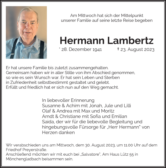 Traueranzeige von Hermann Lambertz von Rheinische Post
