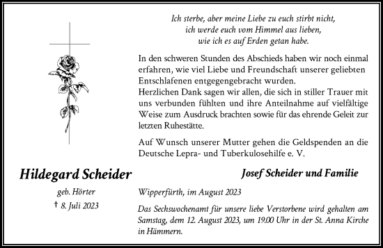 Traueranzeige von Hildegard Scheider von Rheinische Post