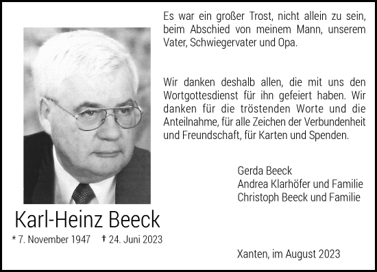 Traueranzeige von Karl-Heinz Beeck von Rheinische Post