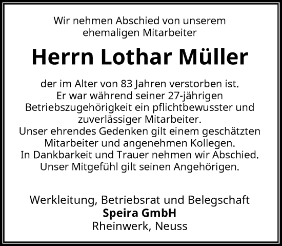 Traueranzeige von Lothar Müller von Rheinische Post