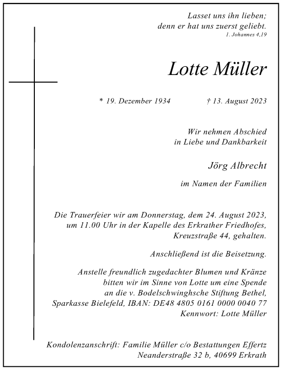 Traueranzeige von Lotte Müller von Rheinische Post