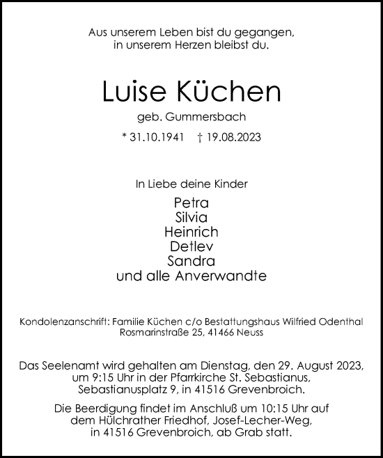 Traueranzeige von Luise Küchen von Rheinische Post