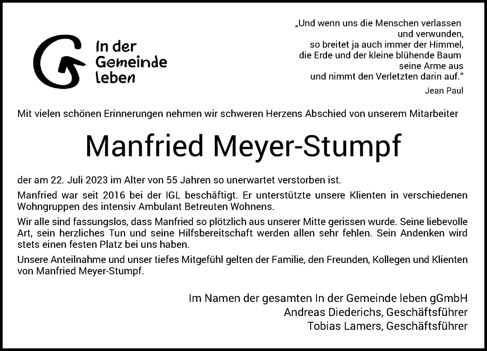  Traueranzeige für Manfried Meyer-Stumpf vom 19.08.2023 aus Rheinische Post