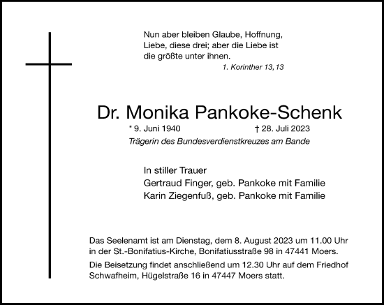 Traueranzeige von Monika Pankoke-Schenk von Rheinische Post