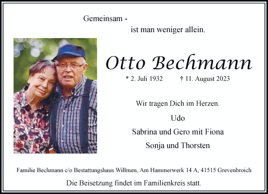 Traueranzeige von Otto Bechmann von Rheinische Post