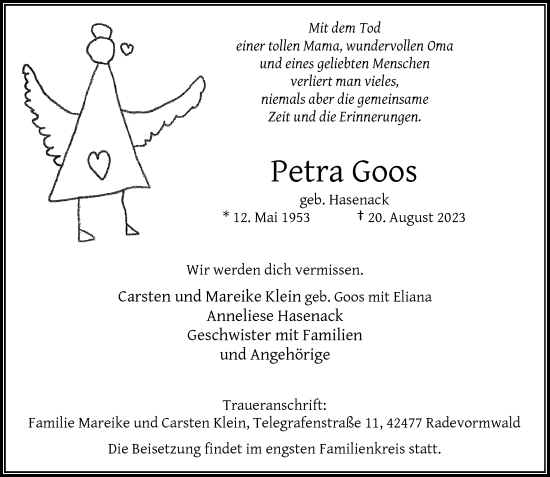 Traueranzeige von Petra Goos von Rheinische Post