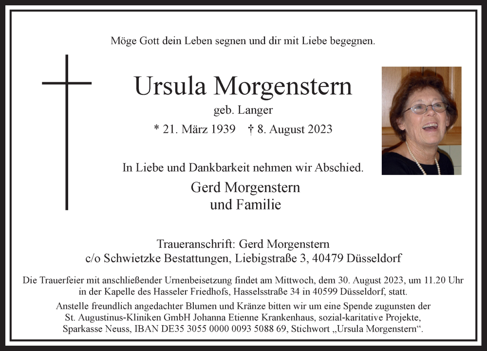  Traueranzeige für Ursula Morgenstern vom 19.08.2023 aus Rheinische Post