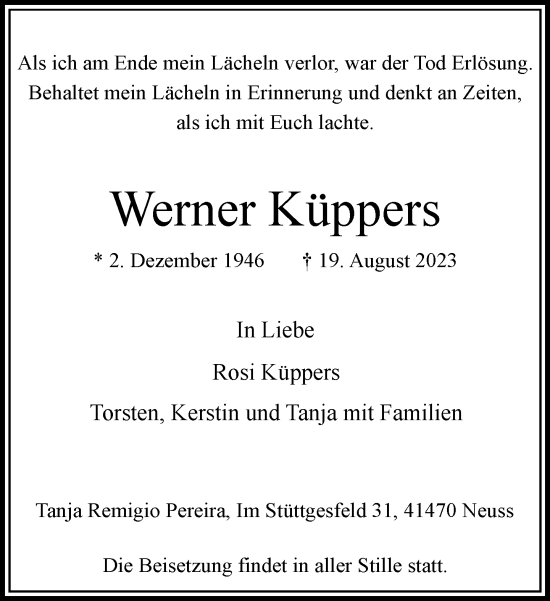 Traueranzeige von Werner Küppers von Rheinische Post