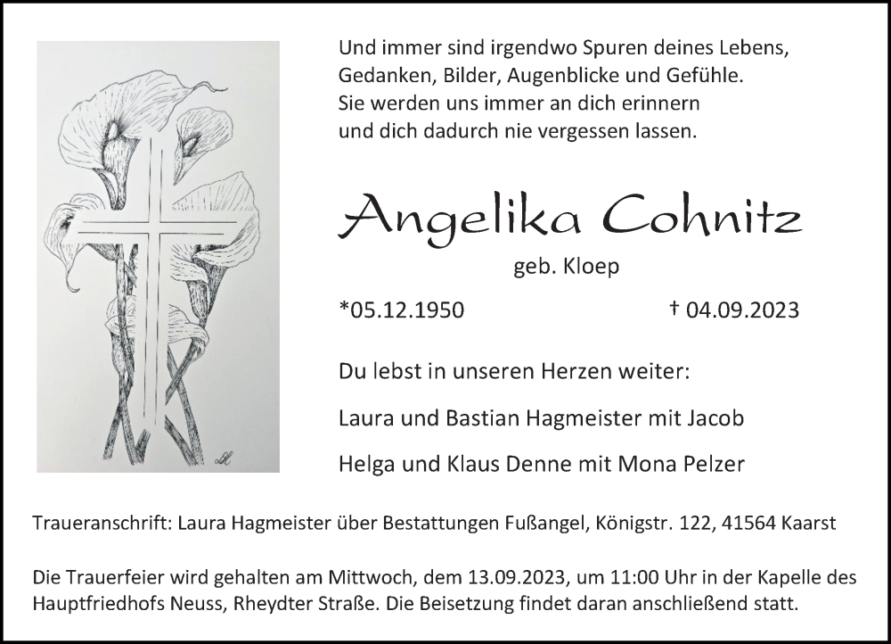  Traueranzeige für Angelika Cohnitz vom 09.09.2023 aus Rheinische Post