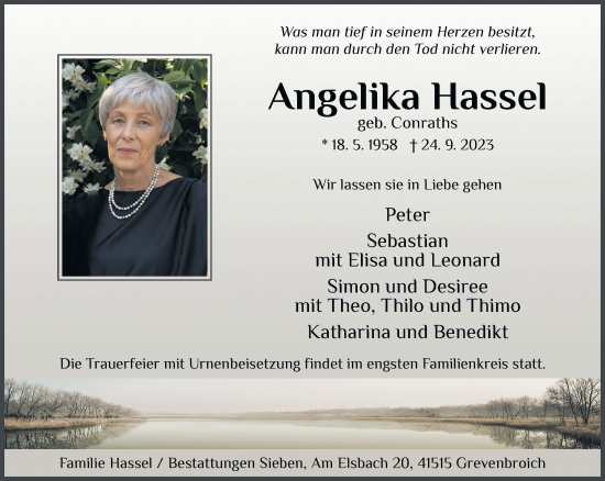 Traueranzeige von Angelika Hassel von Rheinische Post