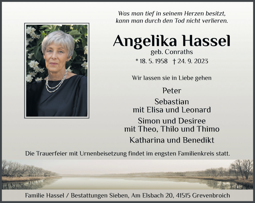  Traueranzeige für Angelika Hassel vom 30.09.2023 aus Rheinische Post