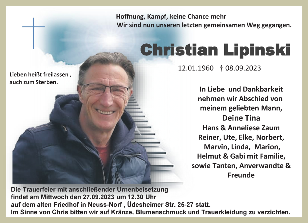  Traueranzeige für Christian Lipinski vom 20.09.2023 aus Rheinische Post