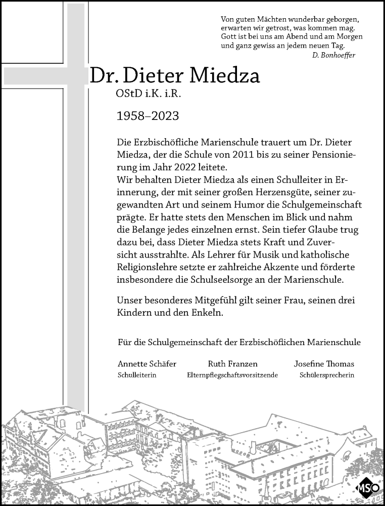  Traueranzeige für Dieter Miedza vom 16.09.2023 aus Rheinische Post