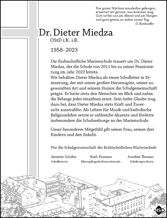 Traueranzeige von Dieter Miedza von Rheinische Post