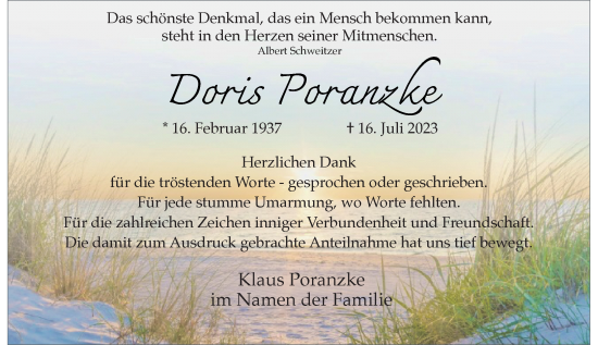 Traueranzeige von Doris Poranzke von Rheinische Post