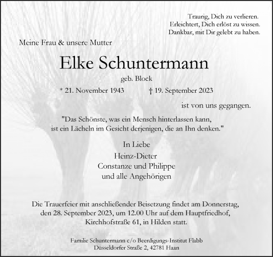 Traueranzeige von Elke Schuntermann von Rheinische Post